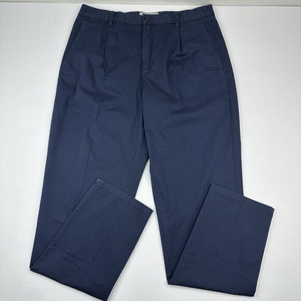 Everlane Mens Navy Blue Organic Cotton Pleated Chino Pants 32-34x32‎ Straight